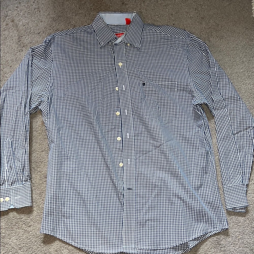 Men's Blue and White Checkered Shirt